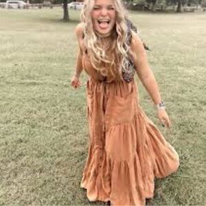 Free People Catch The Breeze Button down utility pocket maxi dress